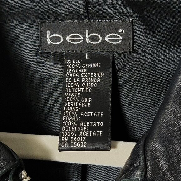 Bebe Womens Black Y2K Moto Biker Edgy Classic Capsule Sleek Leather Jacket Large - Picture 8 of 9